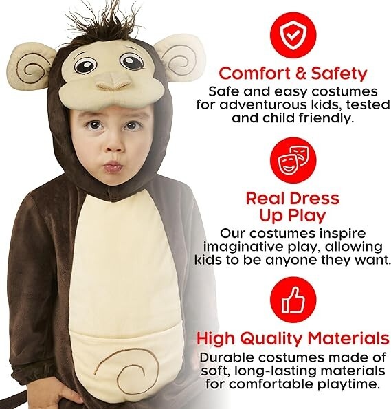 Cute Baby Monkey Jungle George Fur Costume All in One Toddler Outfit Fancy Dress