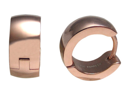 Damen Ohrringe Rotgold Rosegold Hochglänzend Edelstahl klapp- Creolen 6mm /13mm