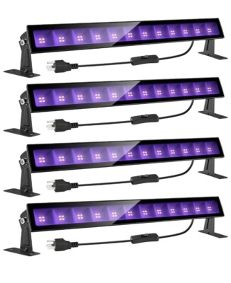 4 Pack 24W LED Black Light Bar with Plug and Switch, 5ft Power Cord 