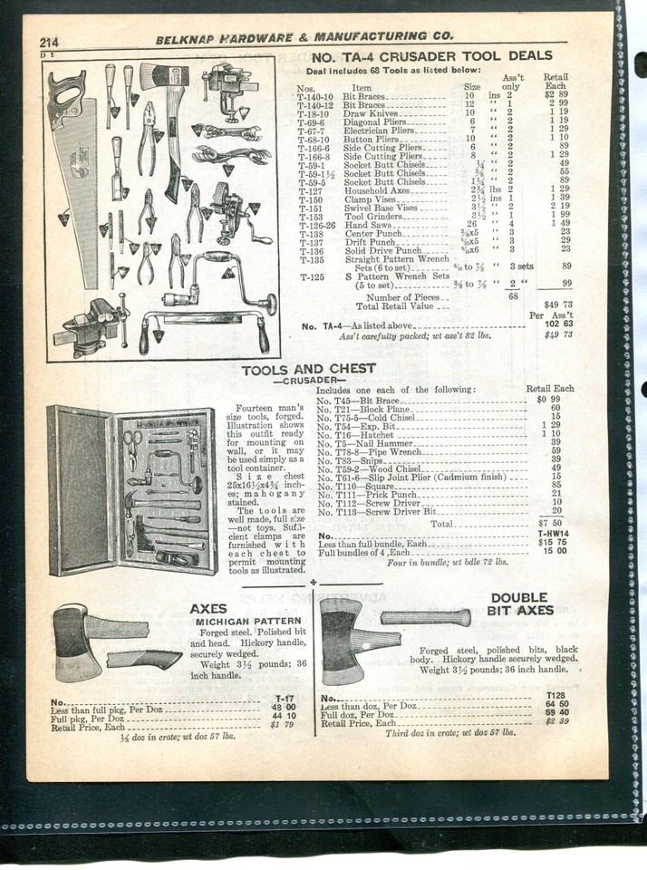 1937 BELKNAP CATALOGUE PAGE ADVERTISEMENT CRUSADER TOOL DEALS TA3