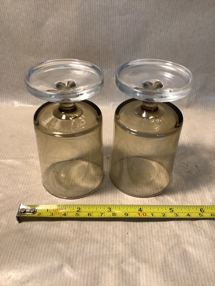 X2 Vintage Luminac Smoky Brown Glass 125 Ml Short Stem Wine Glass eBay