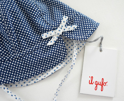 New IL GUFO Blue White POLKA DOT 100% COTTON PANAMA HAT 6-9 Months ITALY