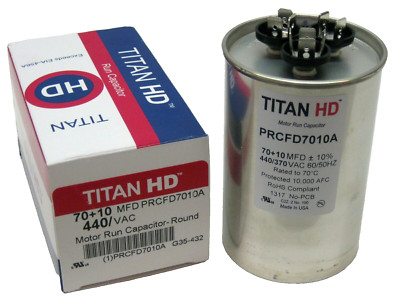 Titan HD PRCFD7010A HVAC Round Run Capacitor 70/10 MFD/UF 440 Volts USA MADE