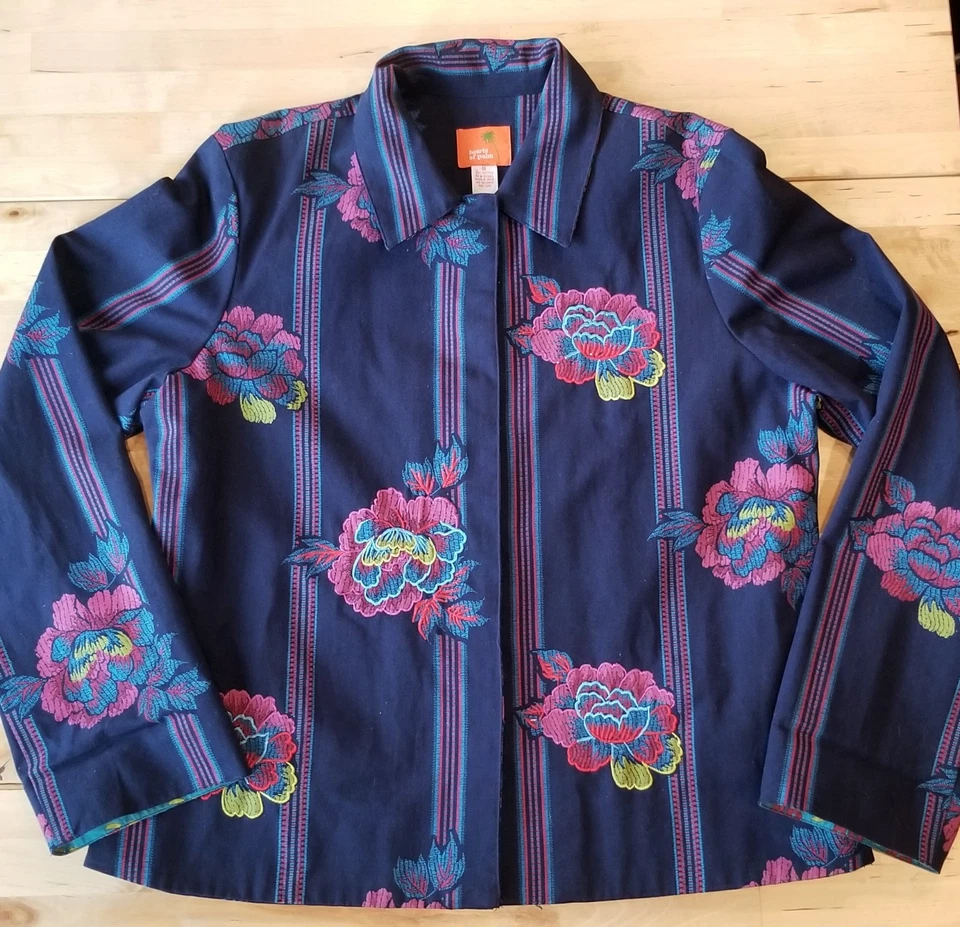 Hearts Of Palm Womens 12 Decorative Embroidered Denim Button long sleeve Jacket  - Image 3 of 4