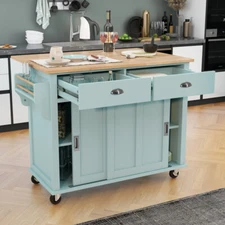 Kitchen Cart Modern Kitchen Island on 4 Wheels w/Storage Cabinet & 2 Drawers