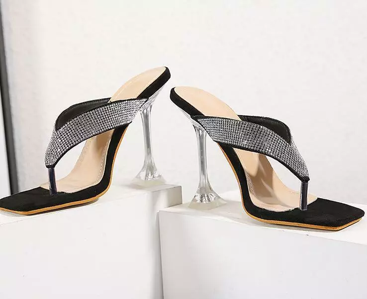 Womens Fashion Summer Peep Toe Diamante Thong Sandals High Heels