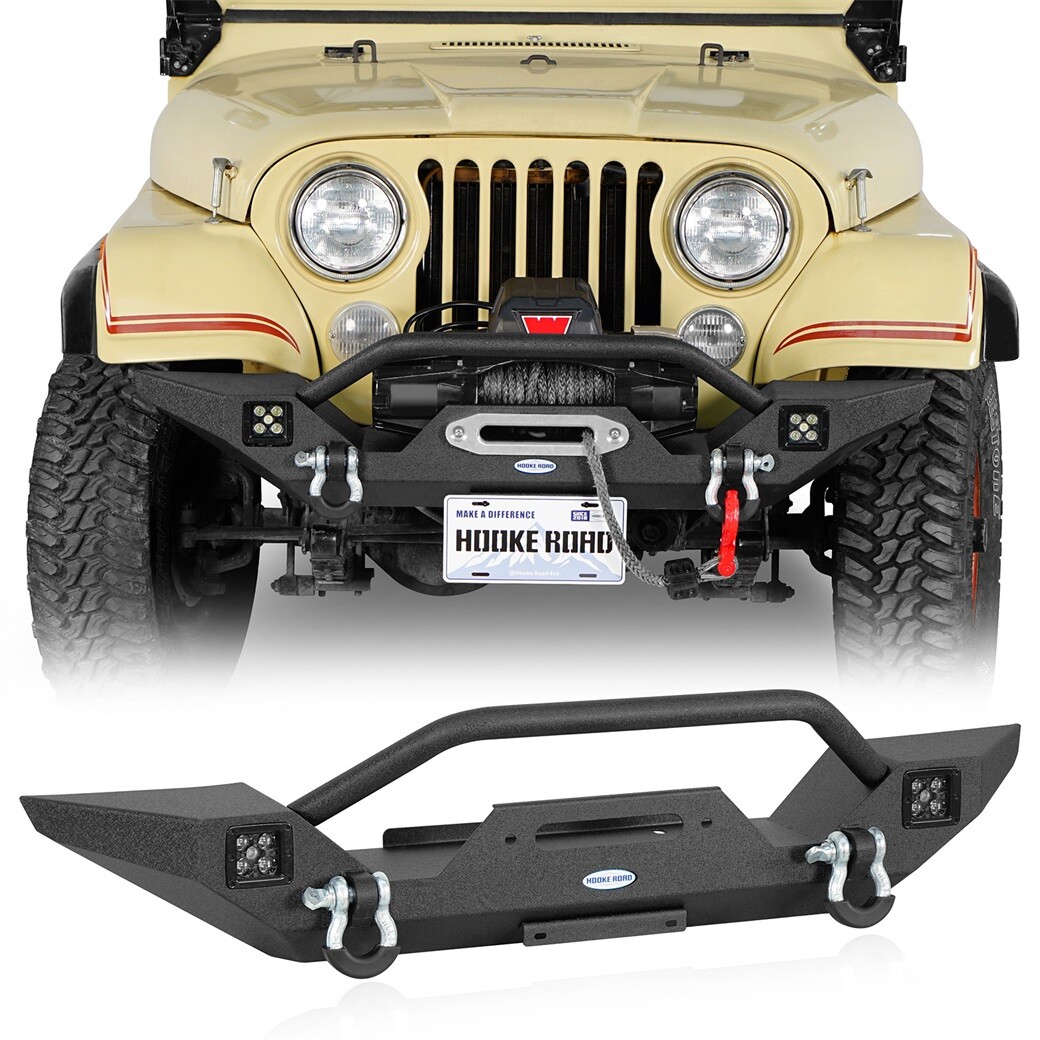 Front Bumper w/ Winch Plate & Led Lights Fit 1976-1986 Jeep CJ-5 CJ-7 Scrambler