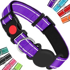 Dog Pet Adjustable Nylon Collar with Water Proof Airtag Holder, Purple,S