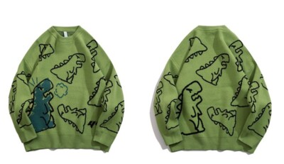 Oversize trui dames 2021 Y2K herfst winter trui koppel dinosaurus losse truien jaren 90 groene lange mouw gebreide trui dames kopen vanaf een prijs van 12