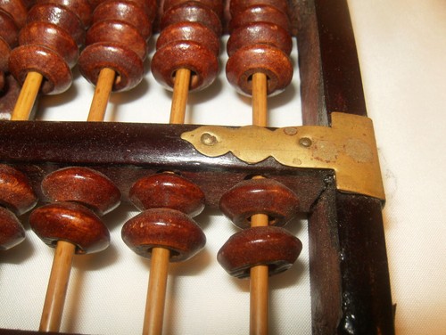 Vintage CHINESE ROSEWOOD AND BRASS ABACUS LOTUS FLOWER BRAND -9 RODS 63 BEADS - Picture 6 of 10