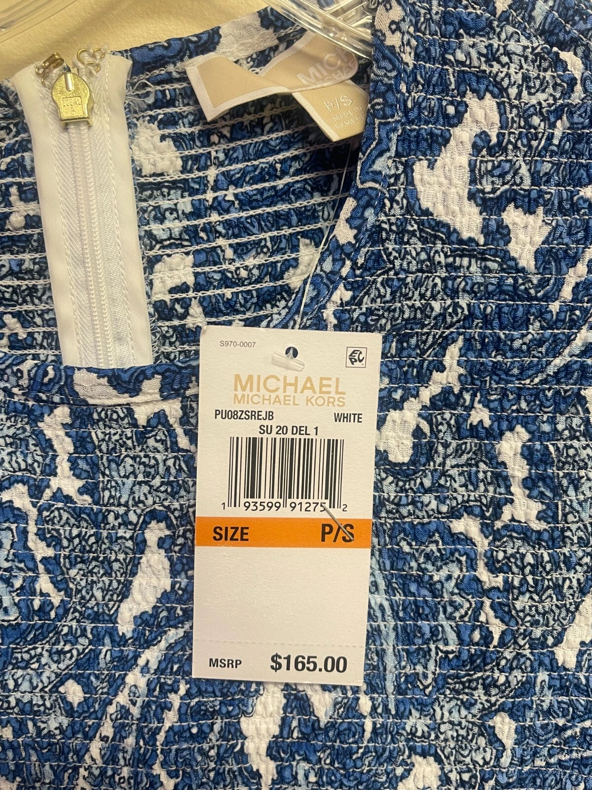Abito donna Michael Michael Kors bianco blu paisley aderente e svasato taglia P S V12