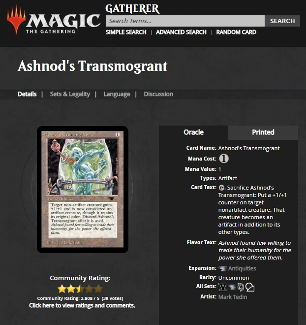 1994 MTG Magic the Gathering Antiquities Ashnod's Transmogrant WOTC PSA 8 NM-MT - Image 4 of 4