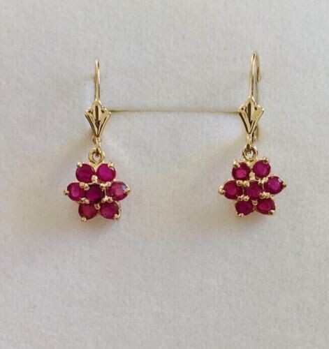0.80 Ct Natural Ruby Dangle Drop Lever Back Earrings In 14K Yellow Gold Plated - Picture 2 of 5