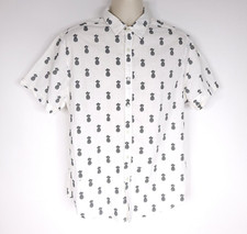 Denim  Flower Ricky Singh Button Front Shirt Mens L White Black Pineapple Slim