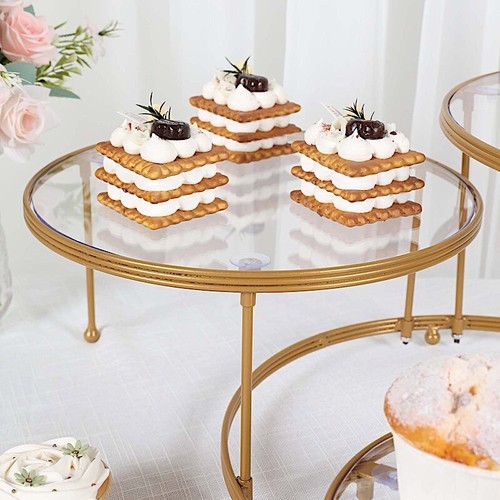 ORO TRANSPARENTE 23" Redondo 3 Niveles Metal Pastel SOPORTE POSTRE Platos Acrílicos Fiesta Eventos - Imagen 4 de 8