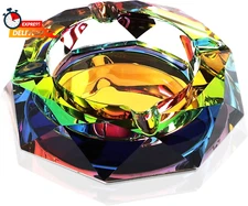Large Rainbow Crystal Ashtray for Cigarettes, Indoor, Outdoor, Home Decor (5 Inc