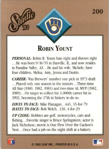 1992 Studio - Robin Yount #200 - Bild 2 von 2