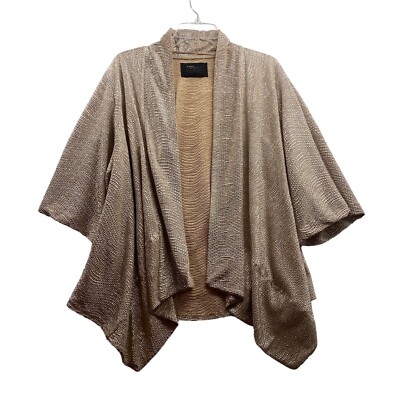 Zara Women's High Low Open Front Cardigan Sz M Gold Crinkled Texture Half Sleeve