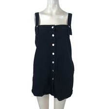 URBAN OUTFITTERS - WOMEN SMALL  BLACK SLEEVELESS SQUARE NECK BUTTON JUMPER DRESS