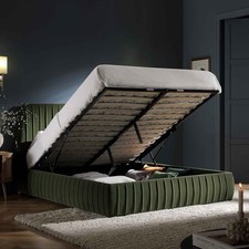 Pleated Ottoman Storage Bed, Moss Green Velvet & King Pocket Mattress Daals