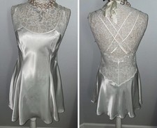 Victorias Secret M Satin Nightie Chemise Plunge back Strappy Babydoll Glossy Y2K