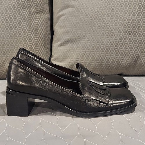 Etienne Aigner Wendie Block Heel BLACK Leather Square Toe Pump Y2K Womens 7½N - Picture 4 of 14