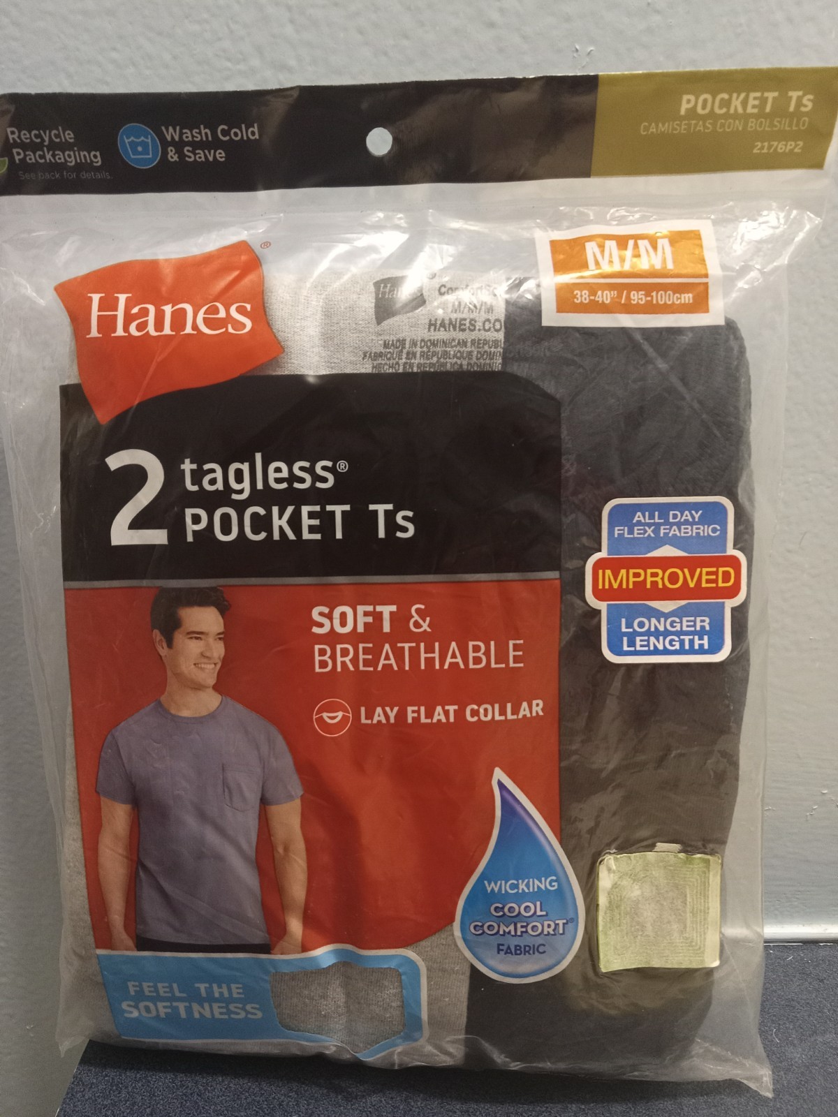 2pk Hanes Tagless Pocket T's Sz M(38-40