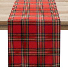 Christmas Checkered Tartan Table Runner - Red Buffalo Plaid Xmas Stain