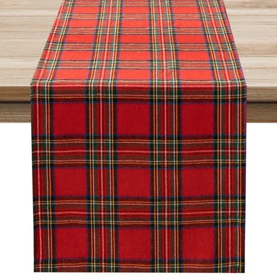 SOFTALKER Christmas Checkered Tartan Table Runner - Red Buffalo Plaid Xmas Stain