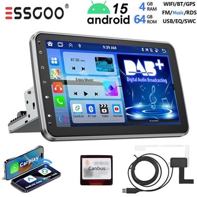 10'' Carplay DAB+ 4+64G Android 15 Autoradio GPS BT 1 DIN 360° Drehbar Bildschirm