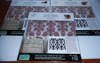 Redesign Prima Clearly Aligned Decor 12''x 12'' ''Stamped Damask'' NEW LOT OF 3