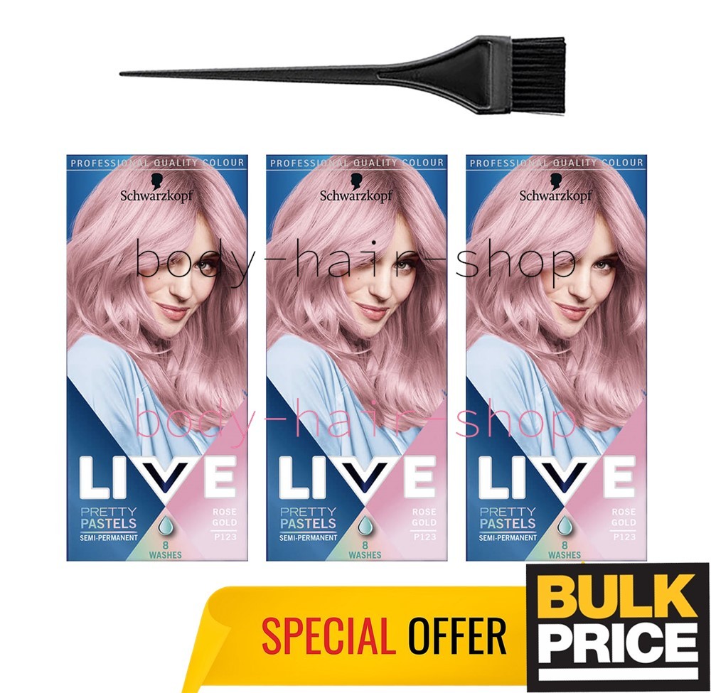 Schwarzkopf LIVE P123 Rose Gold Pastel Pink Semi-Permanent Hair Color 3-Pack
