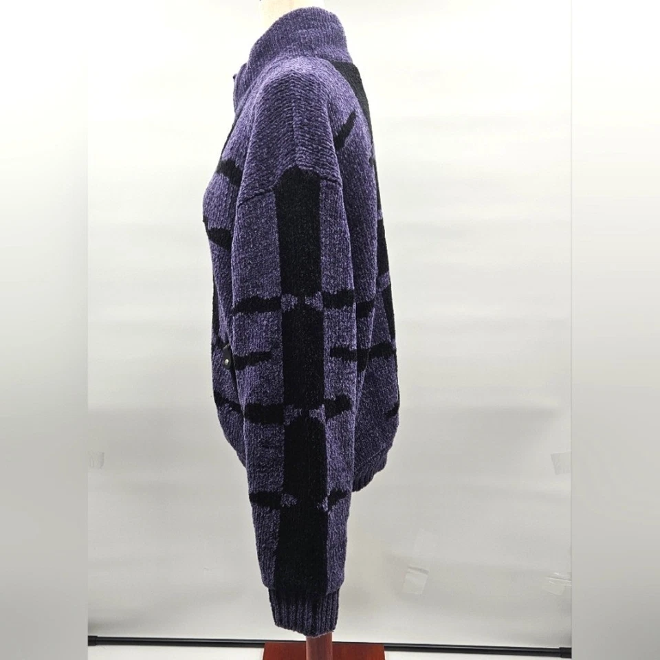 Jamie Sadock Púrpura Negro Geométrico Chenilla Cremallera Suéter Chaqueta Para Mujer Grande Foto 3 de 4