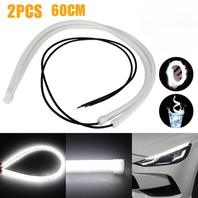 2X White 60cm Flexible Tube LED Strip Daytime Runnning DRL Light Headlight Lamp
