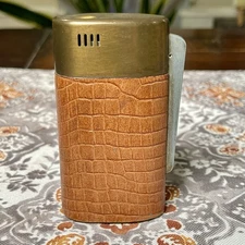 Vtg Brown & Bigelow Remembrance Butane Table Lighter - Alligator Skin & Brass