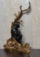 Antique French Rococo Style Gilt Bronze & Patinated Cherub Wall Sconces 19 Cent