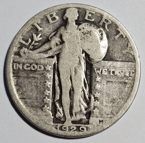 1929-P Standing Liberty Quarter 25c Silver Coin ~ 90% Silver (B123)