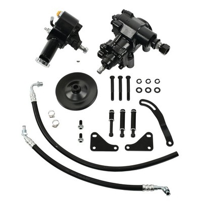 For 58-64 Chevrolet Bel Air Black Power Steering Gear Box Upgrade Conversion Kit