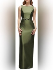 NEW ALFRED SUNG Bateau Neck Sleeveless Satin Twill Olive green Column Gown Sz 4