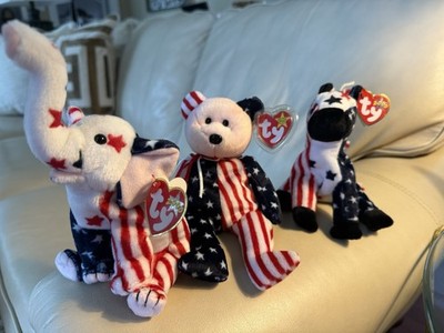RETIRED TY BEANIE BABY SPANGLE 1999, Lefty 2000 Righty 2000 American flag