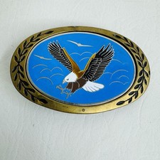 Aminco American Bald Eagle Patriotic Brass Vintage Belt Buckle Blue