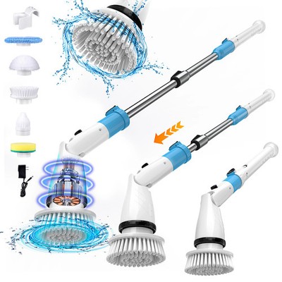 450RPM Electric Spin Scrubber Cordless Cleaning Brush with 5Replaceable Brushes