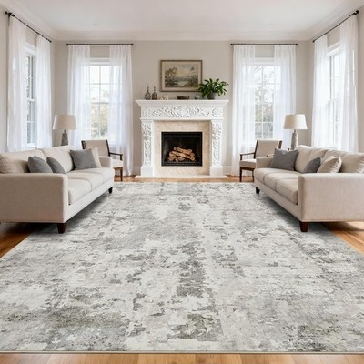 Washable Rug 10x14 GarveeHome Abstract Neutral Beige