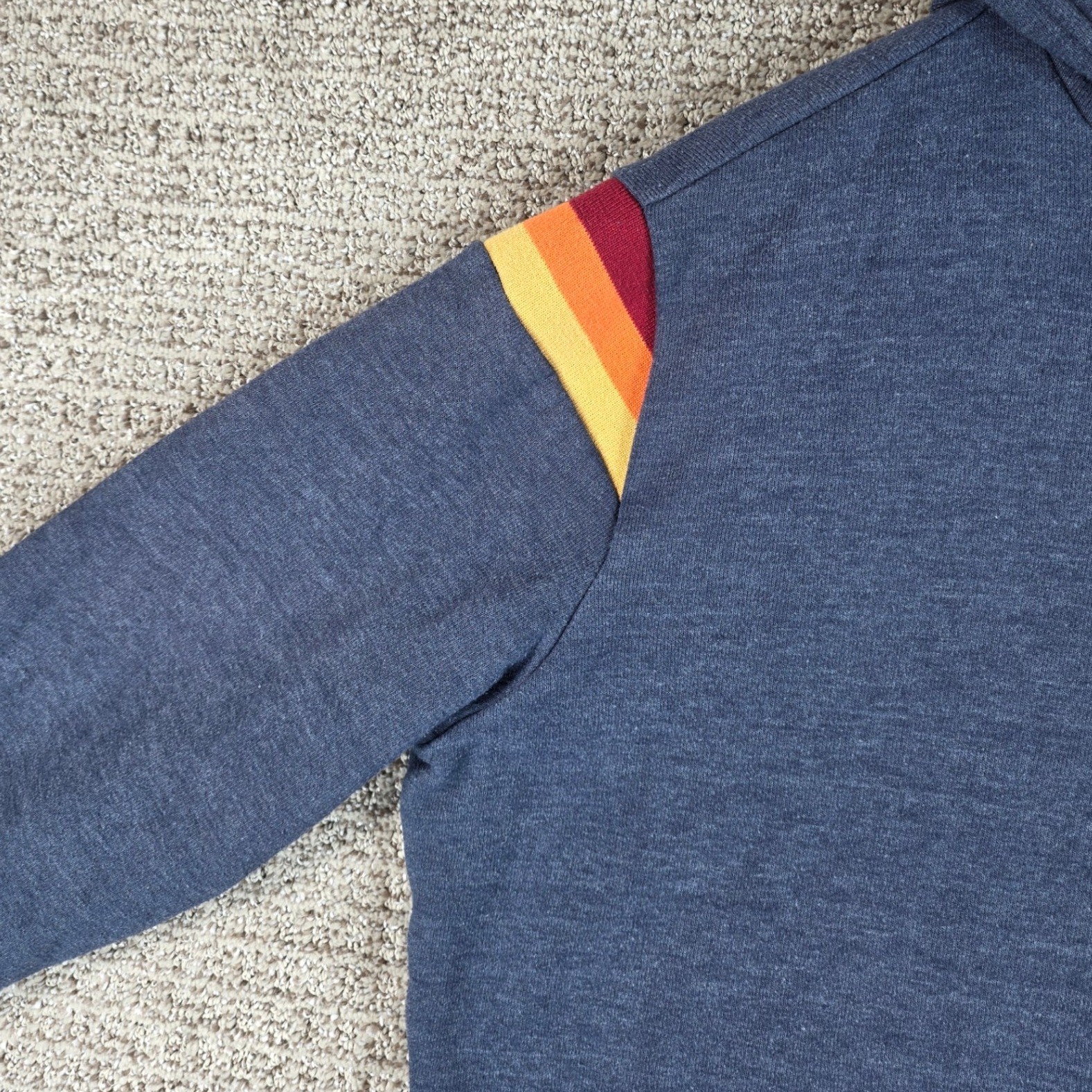 Marine Layer Banks Mens Blue Pullover Hoodie Rainbow Stripe Fleece Lined Medium