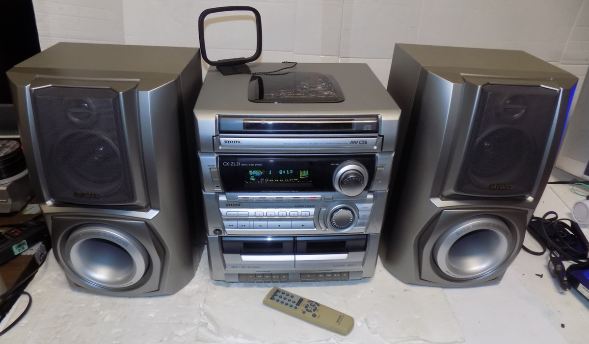 AIWA CX-ZL 31 5 Disc CD Player Shelf Stereo AM FM Radio Speakers