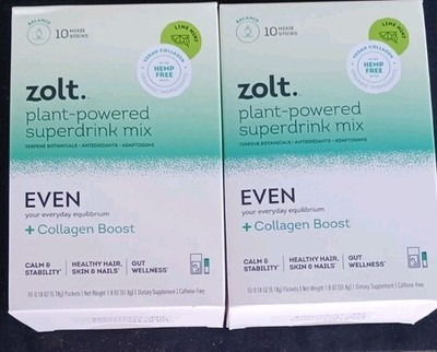 2 (10 PACK) Zolt Plant Powered Superdrink Mix, 0.15 oz. lime mint seal exp 12/28