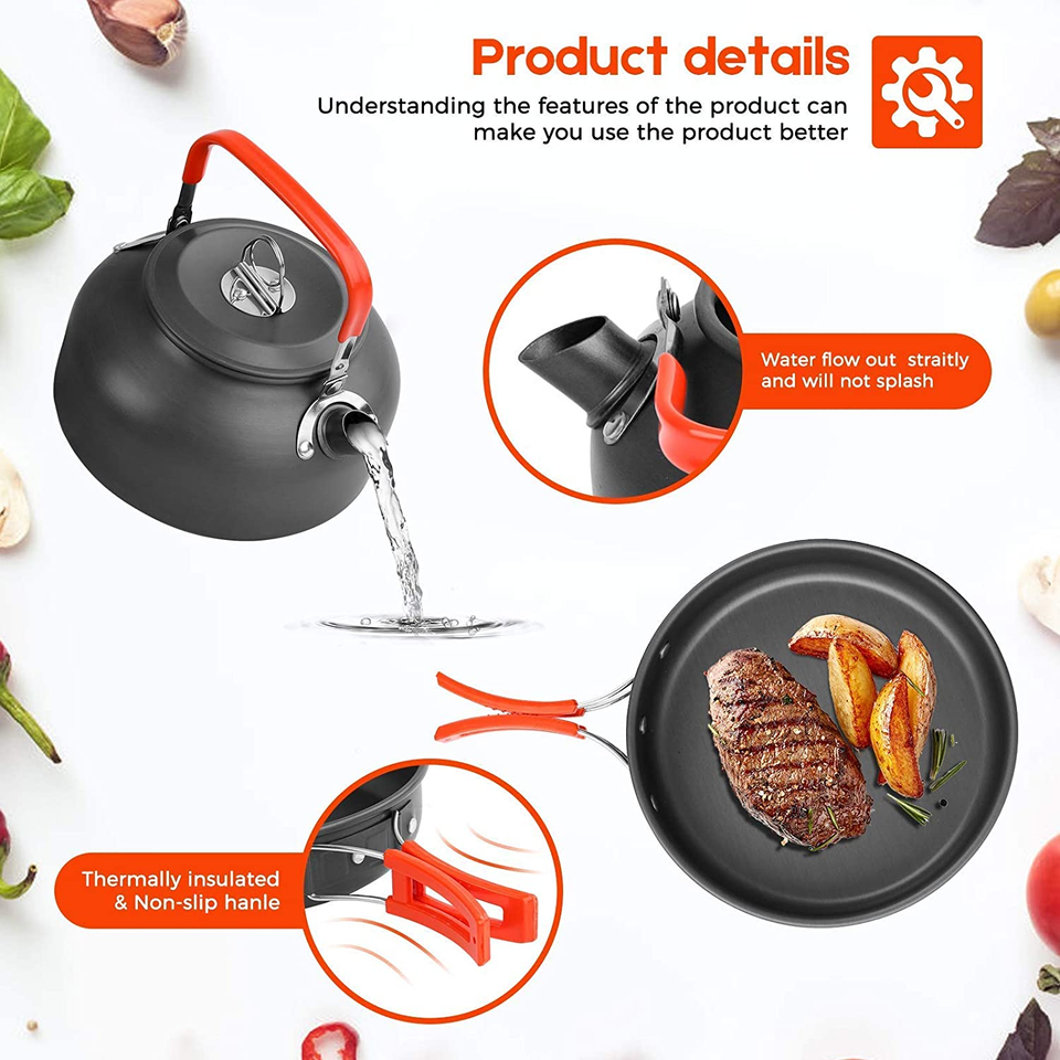 Bulin Camping Kookgerei Mess Kit, Anti-aanbak Backpacken Kookset