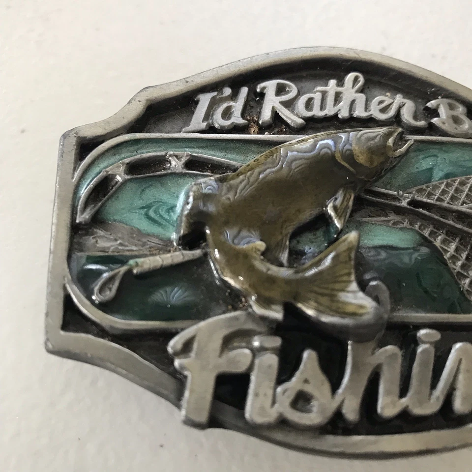 Vintage Belt Buckle Mens Fishing Fisherman Fish Metal USA Made Arroyo Grande Dad - Image 3 of 4