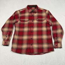 Orvis Shacket Men Medium Red Plaid Button Up Heavy Flannel Shirt Jacket Pocket