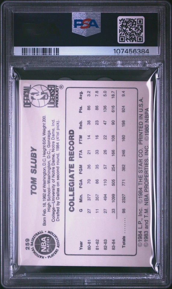 1984 Star #259 Tom Sluby PSA 8 Dallas Mavericks - Image 2 of 2